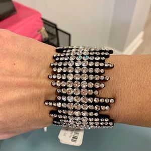 Crystal cuff with stretchable wrist to fit all.